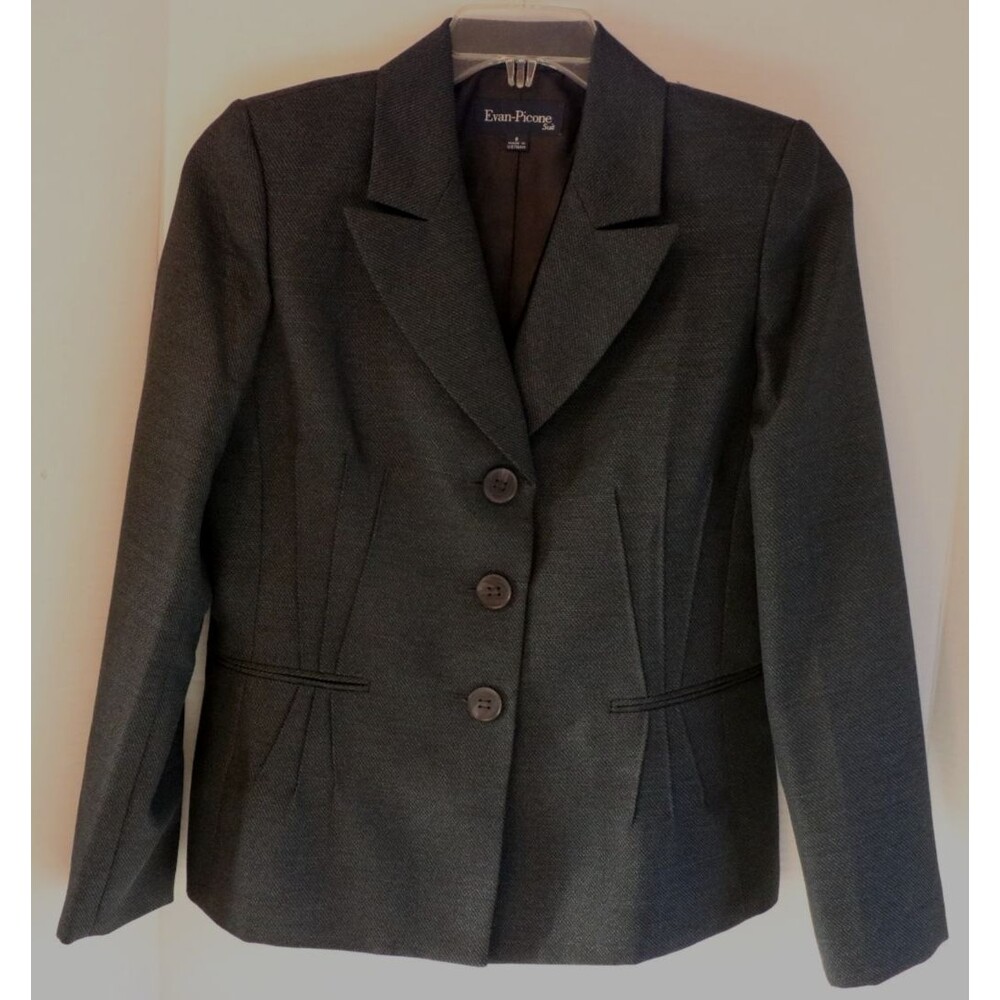 Evan Picone Womens Pant Suit Black with Blue Textured Size 8 Vintage 2 Piece